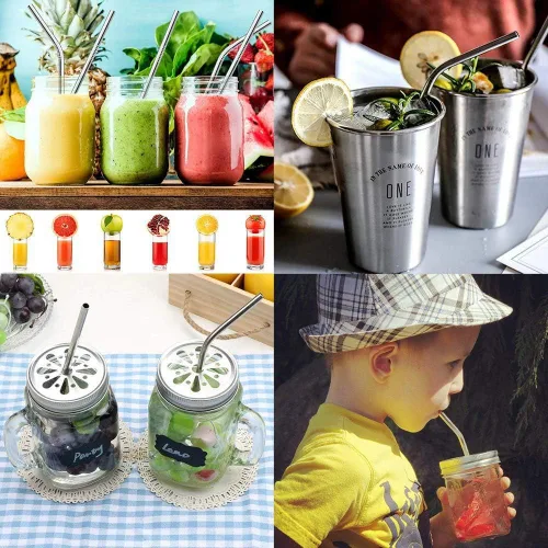 Miniatura 3 de Paquete de 50 popotes de acero inoxidable, pajitas de metal superlargas de 10.5 pulgadas para vasos de 30 oz/20 onzas, tazas de viaje, Todo doblado
