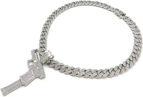 Miniatura 4 de Pyramid Jeweler Colgante de pistola de oro o plata para hombre Hip Hop y cadena de gargantilla cubana de Miami de 0.472in, Metal, Circonia cúbica