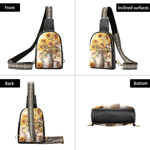 Miniatura 3 de Sling Backpack Sunflower Butterfly Vintage Sling Bag for Women Crossbody Shoulder Bag Leather Fanny Pack Chest Bag for Travel Hiking 202A1219