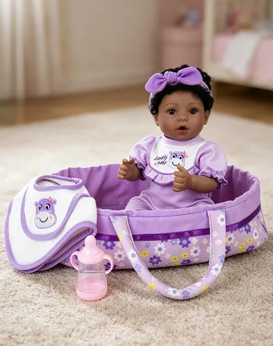 Miniatura 9 de Aori Muñecas Bebé Negras de 17 Pulgadas, Muñeca Negra Realista con Cuerpo Suave de Peso Ligero y Trajes Rosas para Niñas de 3+ Juego