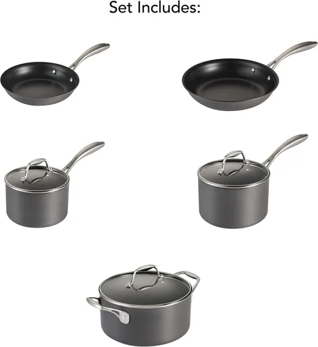 Miniatura 9 de Tramontina OnyxPro - Juego de 8 utensilios de cocina anodizados duros antiadherentes con tapas de vidrio, ollas y sartenes, apto para horno
