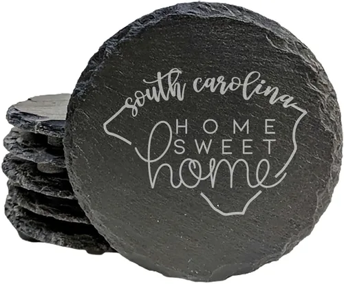 Miniatura 39 de Rustic Slate Coasters Set of 6, Round 4" with South Carolina 'Home Sweet Home' Design, for Holidays, Birthdays, Housewarming, She-Shed, Man Cave