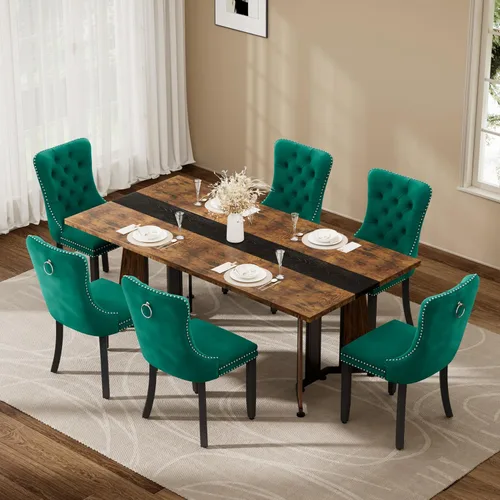 Miniatura 22 de Juego de mesa de comedor de 5 piezas con 4 sillas, mesa de comedor rectangular de madera de 71 pulgadas con sillas de comedor de terciopelo, tablero