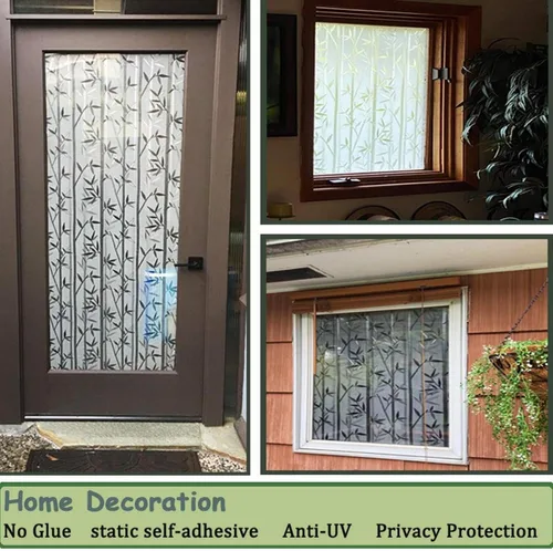 Miniatura 2 de Finnez Película de privacidad de bambú para ventana, cubierta esmerilada de adherencia estática, sin pegamento, película decorativa extraíble