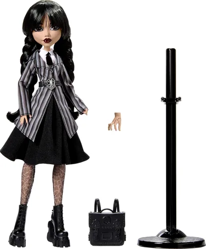 Miniatura 6 de Muñeca de miércoles de Monster High y accesorios, muñeca coleccionable de Wednesday Addams en uniforme de la Academia Nevermore con Thing y mochila