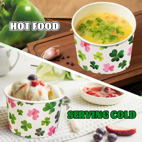 Miniatura 4 de JarThenaAMCS Paquete de 50 cuencos de papel de trébol del día de San Patricio, 9 onzas, aperitivos, helados, sopa, postre, tazones desechables