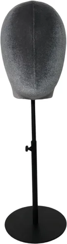 Adjustable Black Base Velvet Female Mannequin Head Belle for Hat Wig Jewelry Earring Scarves Display Hat stand Wig stand (Grey*black round base)
