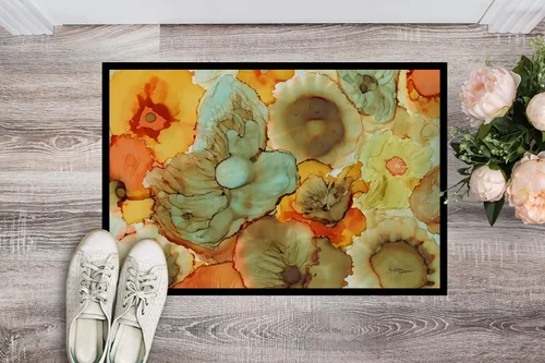 Miniatura 2 de Caroline's Treasures 8959JMAT - Tapete para puerta delantera, 24 x 36 pulgadas, diseño de flores abstractas, verde azulado y naranja