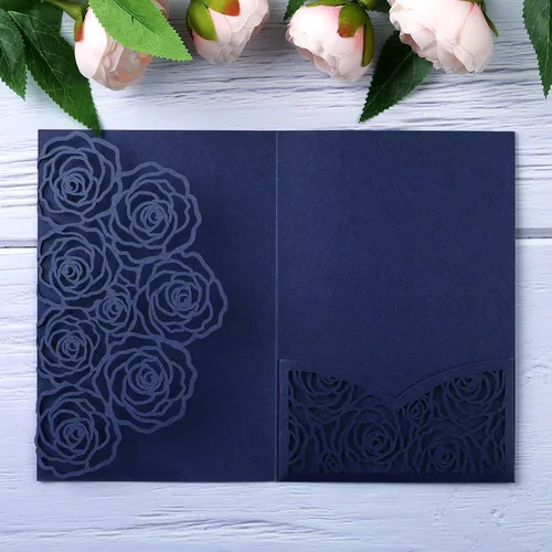 Miniatura 10 de Página interior personalizada, cortada con láser, bolsillo para tarjetas de invitaciones de boda con sobre para fiesta de cumpleaños, invitación