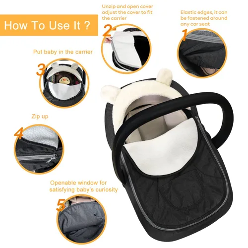 Miniatura 5 de Funda para asiento de automóvil, funda de asiento de automóvil para bebé, cubierta universal para asiento de automóvil para invierno, otoño, Negro