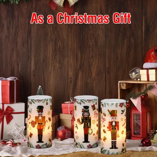 Miniatura 6 de Velas de Navidad sin llama con forma de cascanueces con control remoto, velas LED en soporte de cera real, velas con batería para decoración