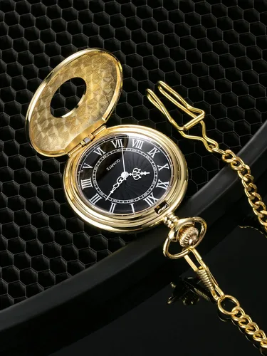 Miniatura 4 de Mudder - Reloj vintage de cuarzo para bolsillo con números romanos y cadena