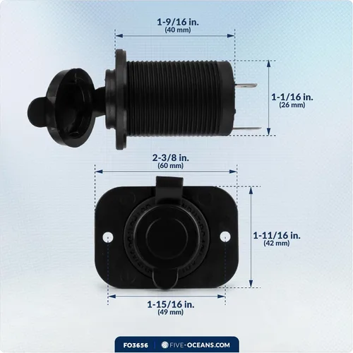 Miniatura 7 de Five Oceans Enchufe de alimentación USB de doble puerto impermeable marino, 12 voltios - 24 voltios, plástico ABS estabilizado UV, fácil