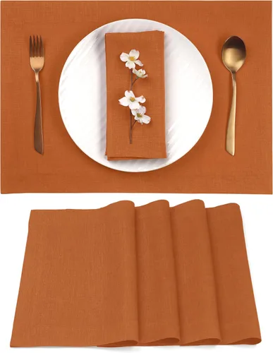 Miniatura 12 de Classic Linen™ by D'Moksha - Juego de 4 manteles individuales naturales, 14 x 19 pulgadas, lino 100% puro, lavables a máquina, verano