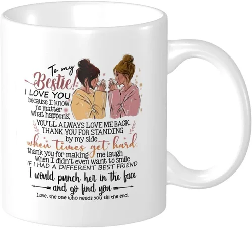 Miniatura 11 de Taza de café de regalo para mejores amigos, con texto en inglés "Friends Will Always Be Connected by Heart", para cumpleaños, Navidad y mejores