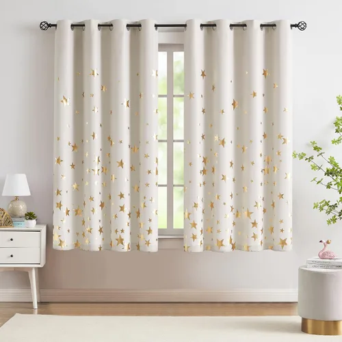 Miniatura 13 de Treatmentex Cortinas Opacas de Oro Marfil con Estampado de Copos de Nieve, Paneles de Cortina para Sala de Estar de 63 Pulgadas con Medallón Floral