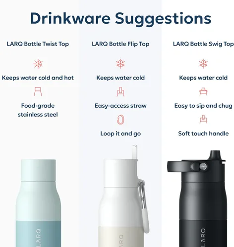 Miniatura 6 de LARQ Bottle Twist Top - Botella de agua aislada de acero inoxidable de 17 onzas, sin BPA, botella de agua reutilizable para campamento, oficina