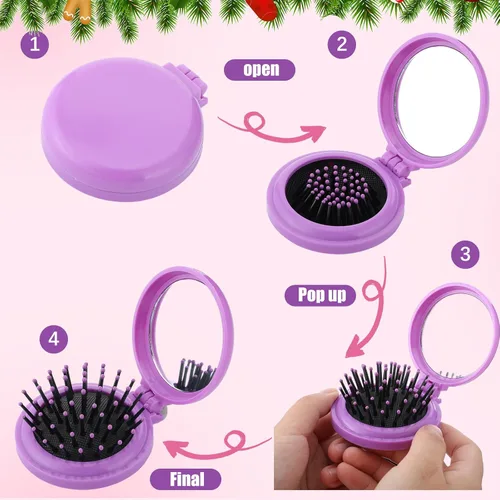 Miniatura 3 de Barydat 50 piezas de cepillo de pelo plegable de viaje con espejo, cepillo de pelo pequeño portátil a granel, mini peines compactos coloridos