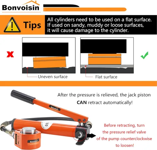 Miniatura 6 de Bonvoisin 20T hidráulico Ram cilindro Jack perfil bajo Porta Power Ram 0.55 "carrera de un solo efecto Mini Jack Ram con bomba de mano hidráulica