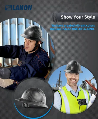 Miniatura 4 de LANON Casco duro de ala completa, aprobado por OSHA para trabajos de construcción, diseño gris carbón de alta calidad, casco de seguridad FRP