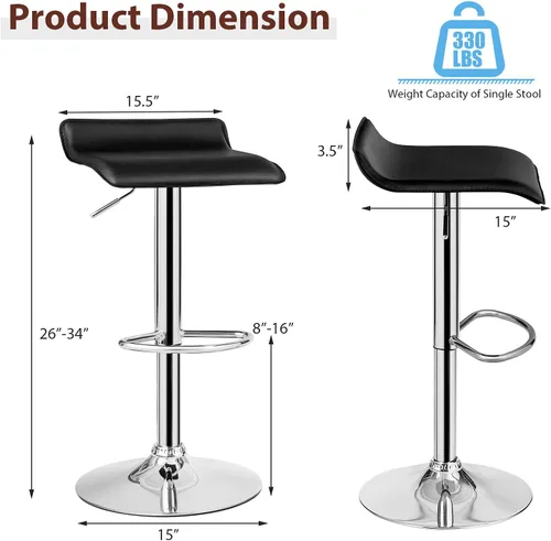 Miniatura 3 de Casart Juego de 2 taburetes de bar, taburetes de bar giratorios ajustables de piel sintética con reposapiés, base cromada, sillas de bar modernas