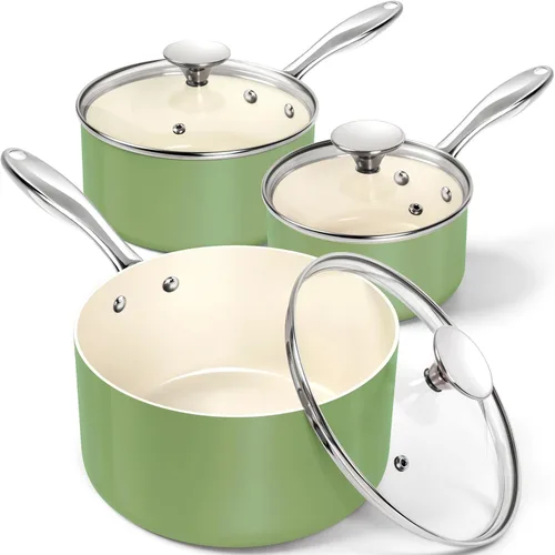 Miniatura 10 de MICHELANGELO Cacerola con tapa, cacerola antiadherente, juego de 3 ollas pequeñas de 1 cuarto de galón, 2 cuartos y 3 cuartos de galón para cocinar