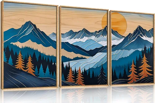 Miniatura 60 de Celestdeco Juego de arte de pared en lienzo abstracto y neutro grande con marco naranja, moderno y minimalista para pared, diseño geométrico bohemio