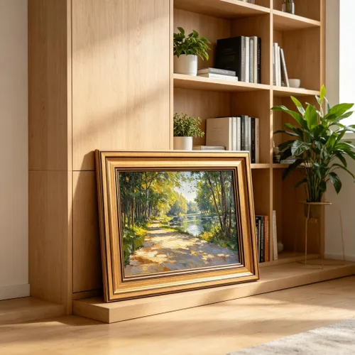 Miniatura 5 de Lienzo enmarcado en oro, bosque de sol, arte de pared, textura 3D, impresionista, paisaje, decoración, imagen, primavera, verano, naturaleza