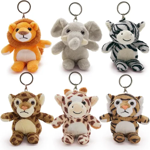 Tezituor Paquete de 6 Pequeños Animales de Peluche a Granel Juguetes de Peluche, Mini Llaveros de Animales de Peluche Lindos de 6" para Niños, Mini