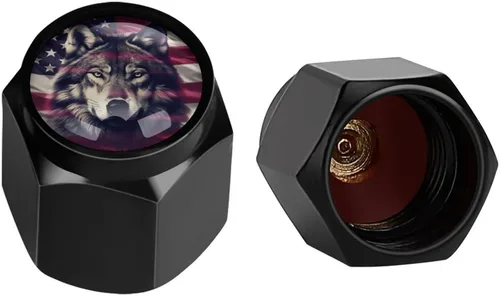 Miniatura 3 de Wolf - Tapones de válvula de neumático con bandera americana, tapas de válvula de neumático de aluminio negro, cubiertas universales