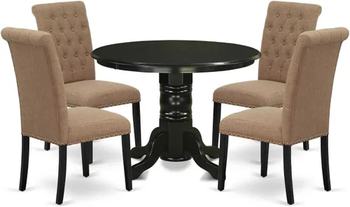 Miniatura 2 de East West Furniture SHBR3-BLK-17 - Juego de mesa de comedor de 3 piezas contiene una mesa de comedor redonda con pedestal y 2 sillas tapizadas