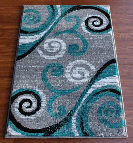Miniatura 3 de Masada Rugs, Stephanie Collection - Alfombra de área moderna y contemporánea, 1100, turquesa, gris, blanco, negro (2 pies x 3 pies)