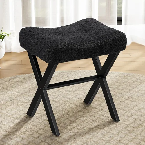 Miniatura 10 de Memobarco Taburete Silla de Tocador de 18 Pulgadas, Banco de Tocador con Patas en X de Metal, Taburete Otomán de Acento con Tela Bouclé Transpirable