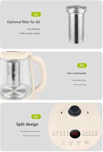 Miniatura 3 de Olla para preservar la salud, hervidor eléctrico con control de temperatura, para sopa, gachas, té de hierbas, base de acero inoxidable, panel