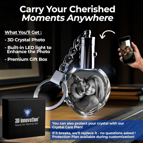 Miniatura 3 de 3D innovation Llavero de cristal personalizado con luz LED, llavero grabado con láser 2D personalizado, grandes regalos personalizados