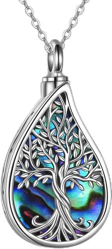 Miniatura 11 de URONE Collares de urna para cenizas de plata de ley 925, concha de abulón, árbol de la vida, joyería de cremación para cenizas, joyería de memoria