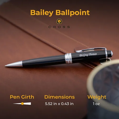 Miniatura 5 de Bolígrafo Cross Bailey, laca negra con borde cromado, grabado personalizado: graduación, promoción, jubilación o regalo corporativo Negro