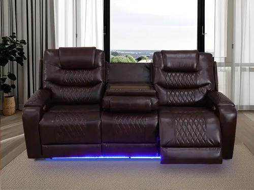 Miniatura 45 de Juego de sofá reclinable eléctrico, seccional de cuero transpirable beige, juego de muebles de sala de estar, 2 piezas, sofá reclinable eléctrico