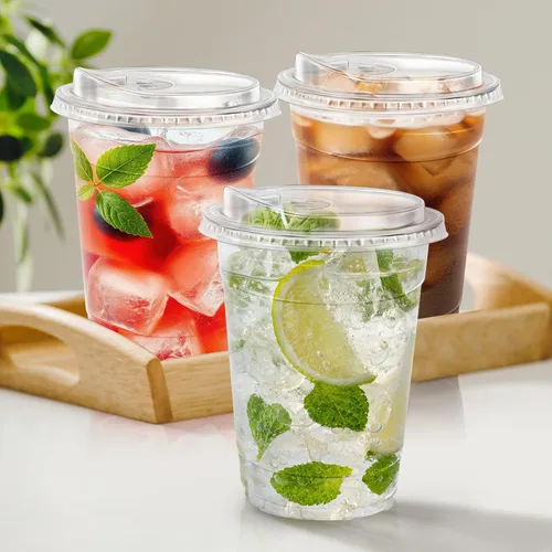 Miniatura 7 de BYSNOW Paquete de 100 vasos de plástico transparente de 16 onzas con tapas, tazas desechables para café helado con tapas para sorber, vasos