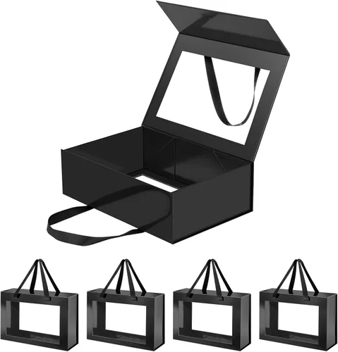 Miniatura 53 de Caja de regalo negra con ventana, caja de regalo magnética transparente para regalo, caja de propuesta de padrino de boda (10.5 x 7.5 x 3 pulgadas)