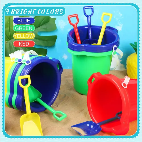 Miniatura 4 de Didaey Cubos y palas de playa de 7.5 pulgadas, cubos de arena de plástico, palas de arena de construcción de castillos para niños y niñas, juguetes