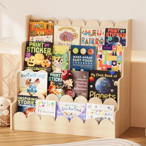 Miniatura 14 de NACHES Estantería Montessori de 4 niveles para niños, estante de madera con diseño festoneado, organizador de juguetes para guardería, dormitorio