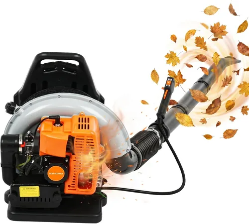 Soplador de hojas de mochila, soplador de hojas de gas con motor de 2 tiempos 63CC, soplador de hojas de 6800 RPM 665 CFM, soplador de hojas a gas