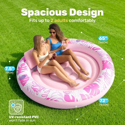 Miniatura 2 de SLOOSH Flotador inflable para tumbona para piscina, 72 x 56 pulgadas, flotadores de piscina para adultos con almohada, flotador redondo 4 en 1
