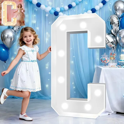 Miniatura 22 de Pooqla Letras de marquesina iluminadas de 3 pies, letras de marquesina con luz LED blanca fría y blanca cálida, letras de mosaico gigante para Letra