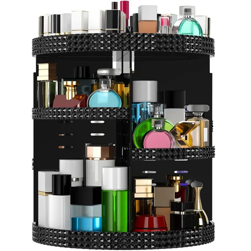 Organizador de maquillaje negro con rotación de 360 grados, 7 niveles de gran capacidad, organizador de cosméticos acrílico, organizador de
