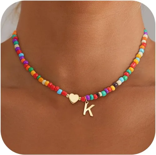 Regalos de Navidad para nietos, adolescentes, niñas y mujeres, collar de cuentas coloridas con inicial, regalos de moda, gargantilla con letras