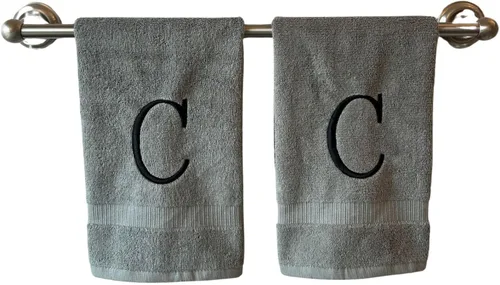 Miniatura 120 de Toalla de mano con inicial beige para baño, toalla bordada decorativa de calidad de hotel de lujo con monograma para tocador, spa, certificado