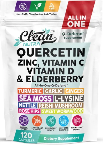 Miniatura 12 de Clean Nutraceuticals Quercetina, Zinc, Vitamina C, Vitamina D, Bromelina, Saúco - Suplemento de Apoyo Inmunológico Pulmonar para Adultos