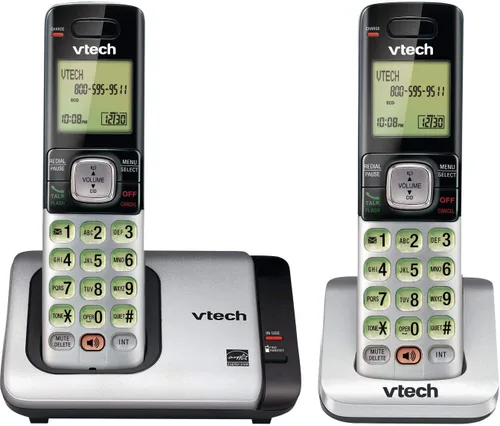 Miniatura 2 de Teléfono Vtech DECT 6.0 con identificador de llamadas / llamada en espera, plata / negro con 2 auriculares inalámbricos, Plateado 2 Teléfonos Plata